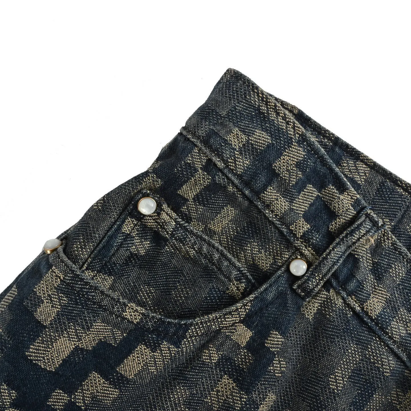 Louis Vuitton/Louis Vuitton 25ss snake pattern mosaic denim shorts